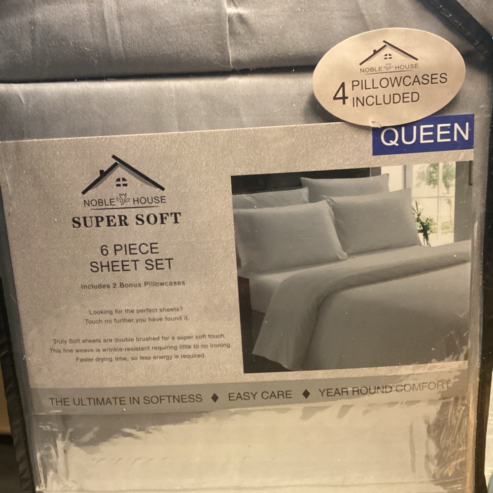 Queen Sheet Set, 6 Piece, New Gray. Fits 18” Mattress